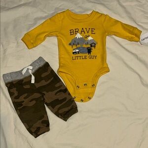 Carter's Yellow 'Brave Little Guy' Bodysuit with Camo Joggers